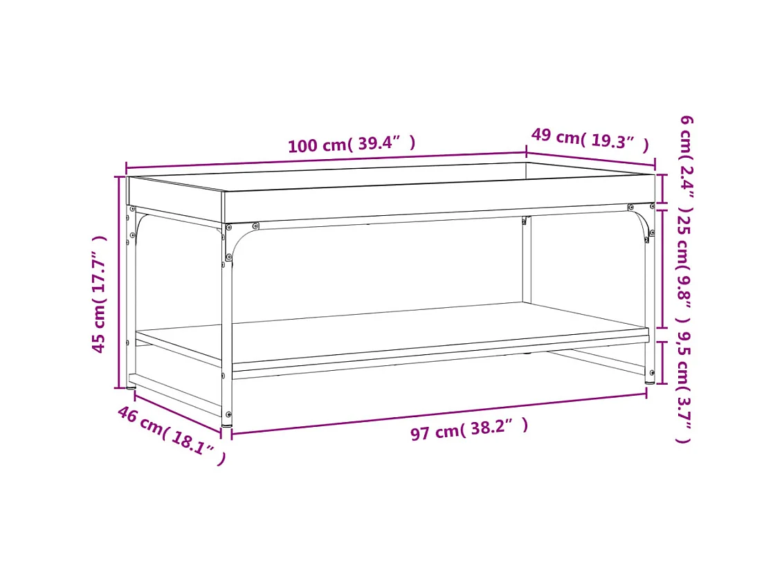 Goldfarbener Couchtisch aus Sonoma-Eiche, 100 x 49 x 45 cm, Holzwerkstoff