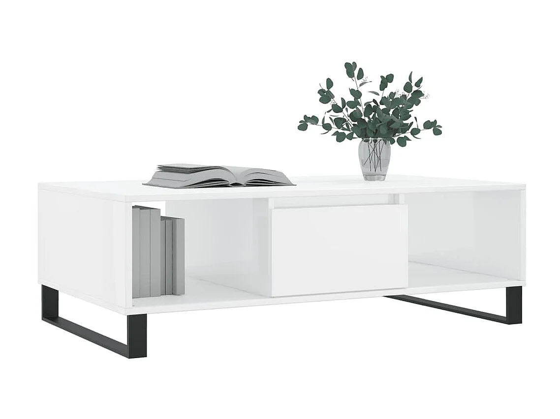 Table basse blanc brillant 104x60x35 cm bois d'ingénierie