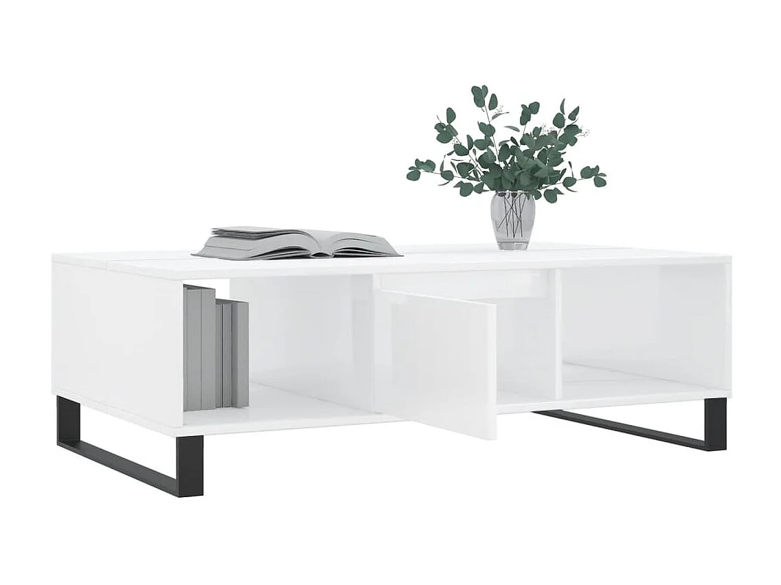 Table basse blanc brillant 104x60x35 cm bois d'ingénierie