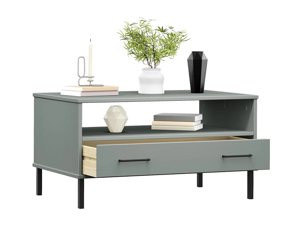 Table basse avec pieds en métal Gris 85x50x45 cm Bois OSLO