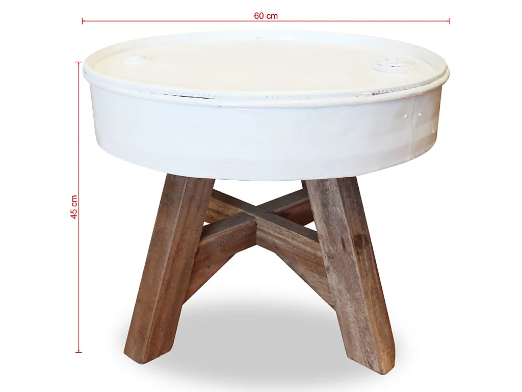 Tavolino da caffè Gold in legno massello di recupero 60 x 45 cm Bianco