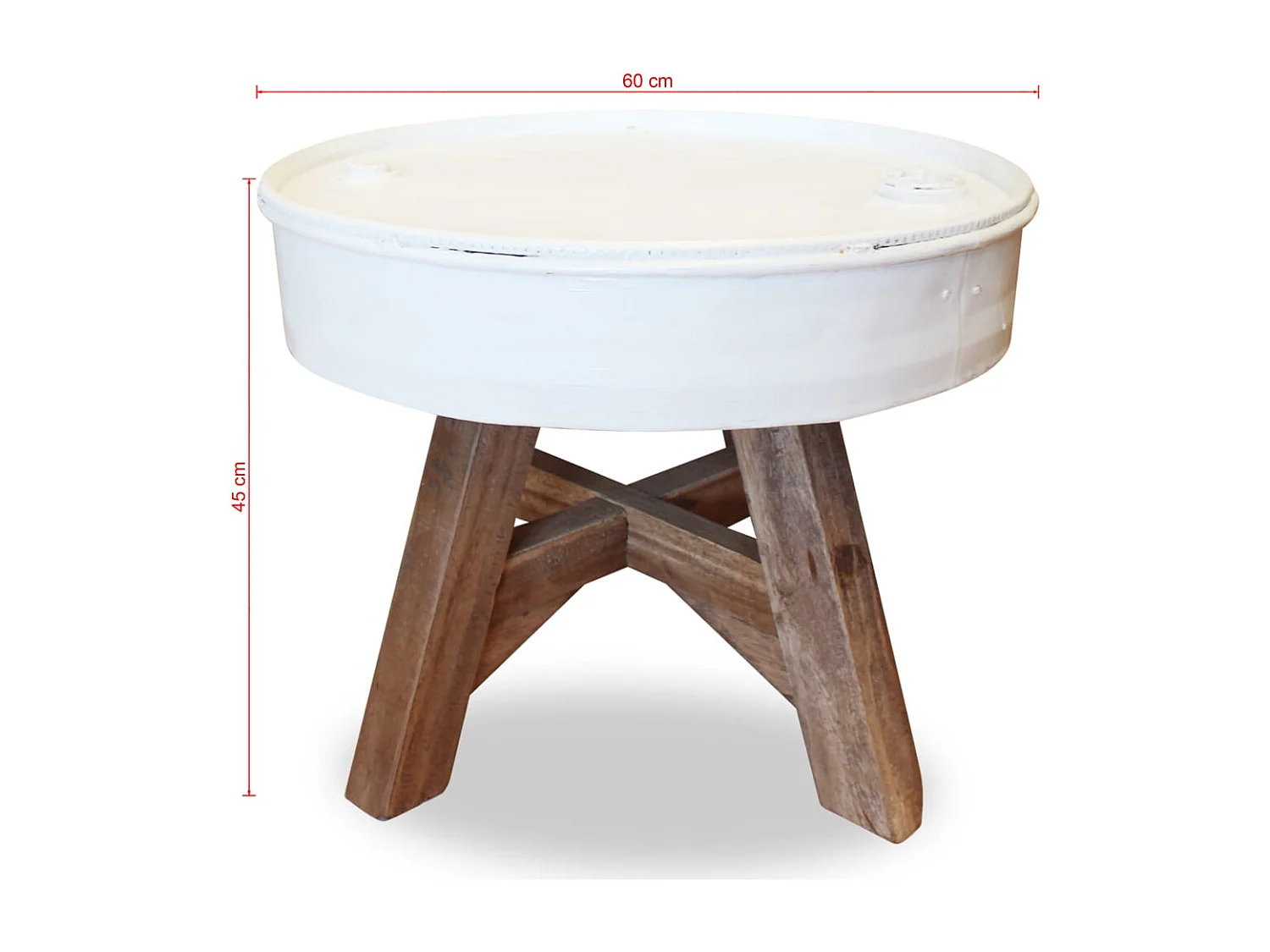 Table basse Bois de récupération massif 60 x 45 cm Blanc