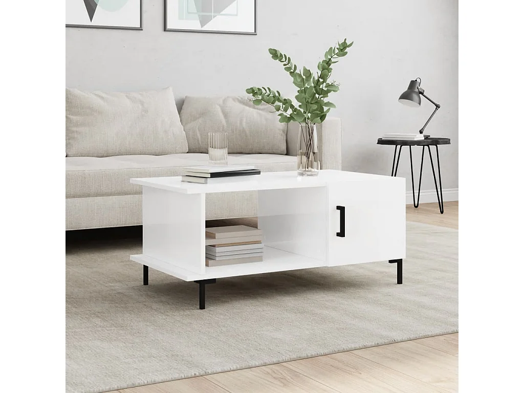 Gold Salontafel Glanzend wit 90x50x40 cm Bewerkt hout