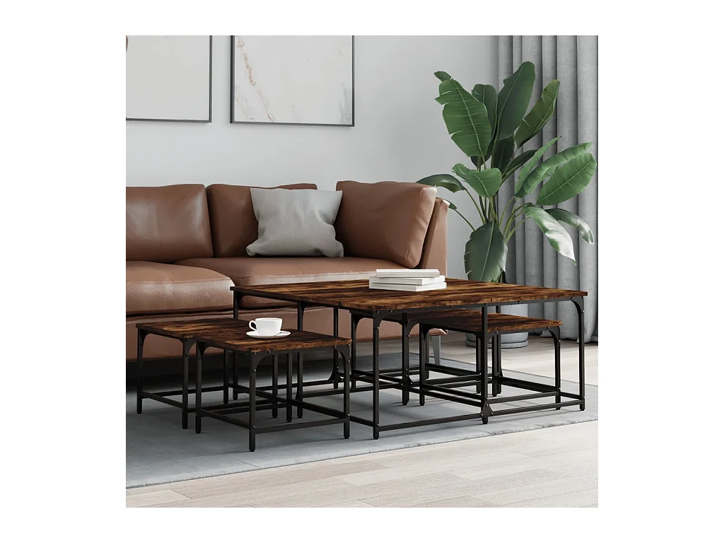 Tables basses gigognes 5 pcs chêne fumé bois d'ingénierie