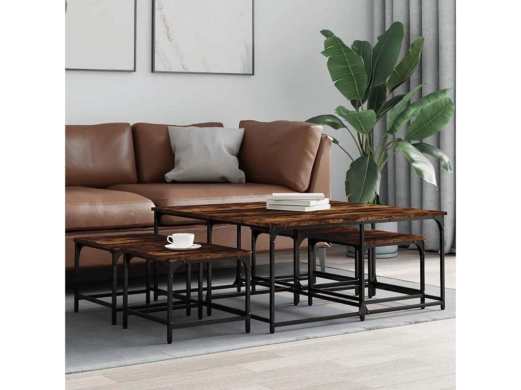 Gold Nesting salontafels 5 stuks gerookt eiken parket