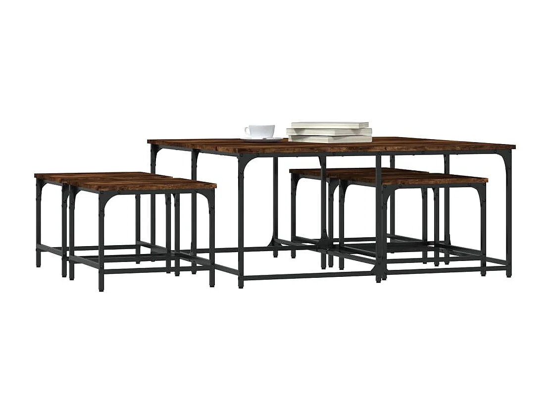 Gold Nesting salontafels 5 stuks gerookt eiken parket