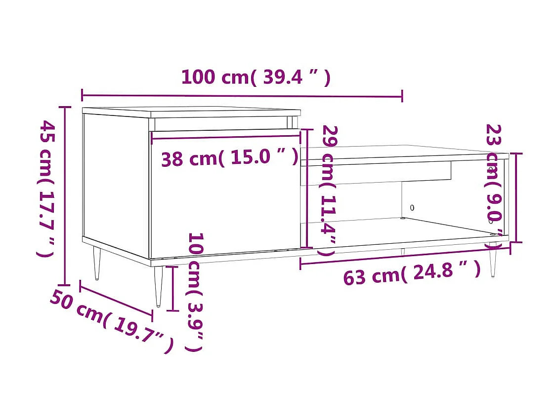 Mesa de centro dourada preta 100x50x45 cm Madeira trabalhada