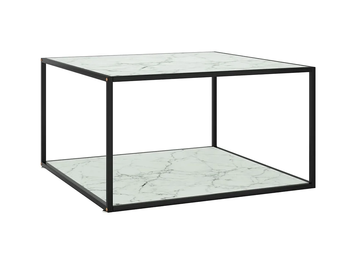 Tavolino Gold Nero con vetro marmo bianco 90x90x50 cm