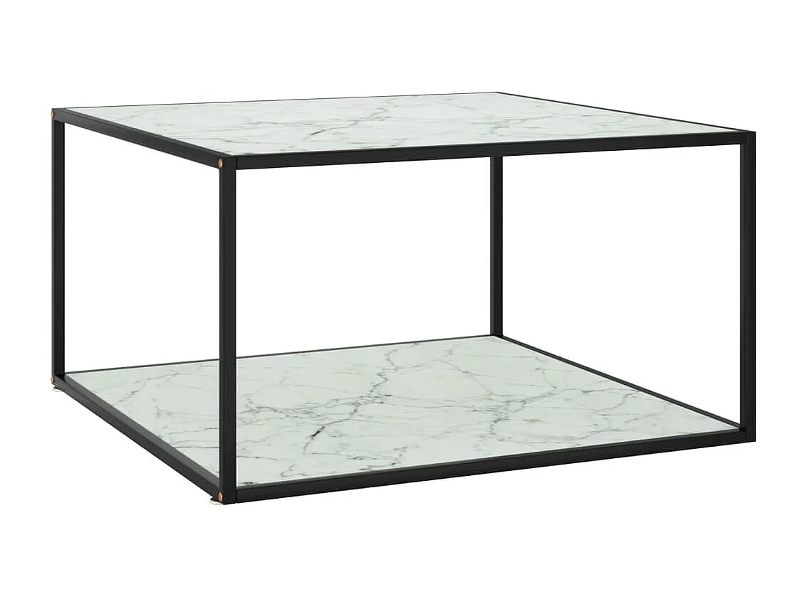 Mesa de centro dourada preta com vidro mármore branco 90x90x50 cm