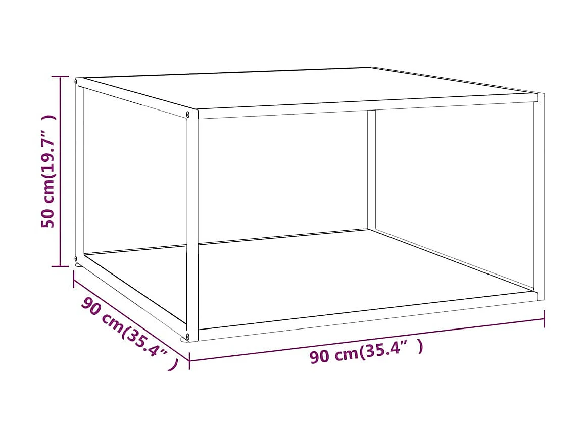 Mesa de centro dourada preta com vidro mármore branco 90x90x50 cm