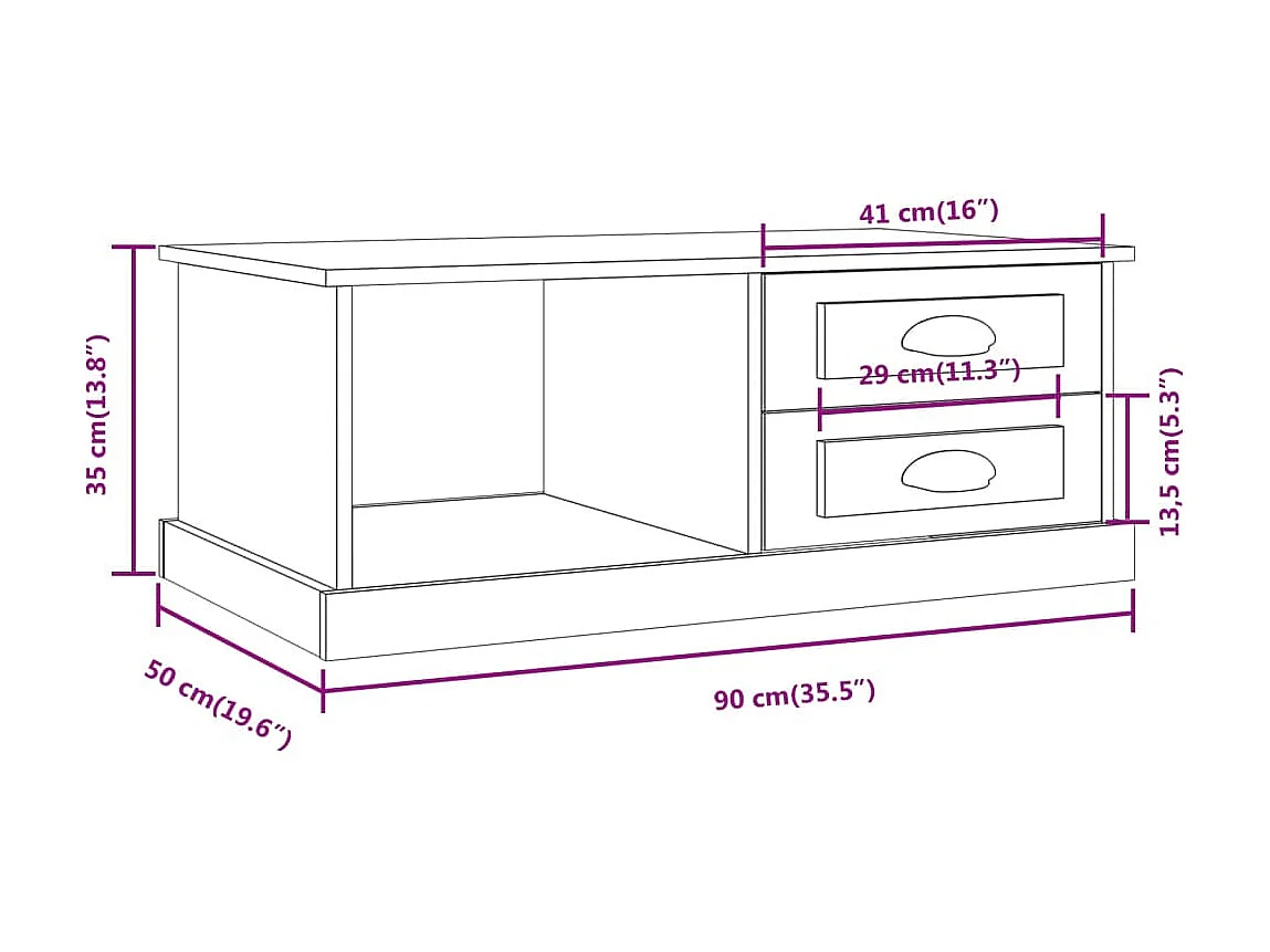 Tavolino Gold bianco 90x50x35 cm in MDF
