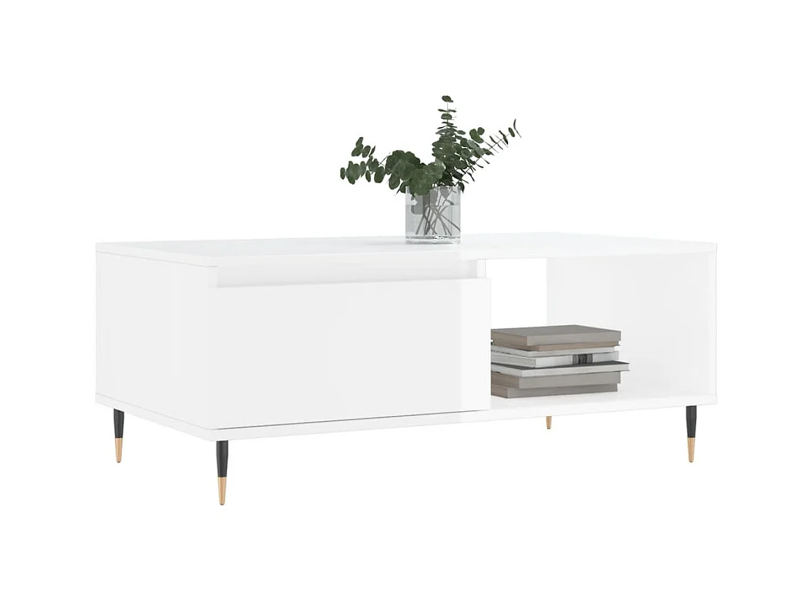 Table basse Blanc brillant 90x50x36,5 cm Bois d'ingénierie