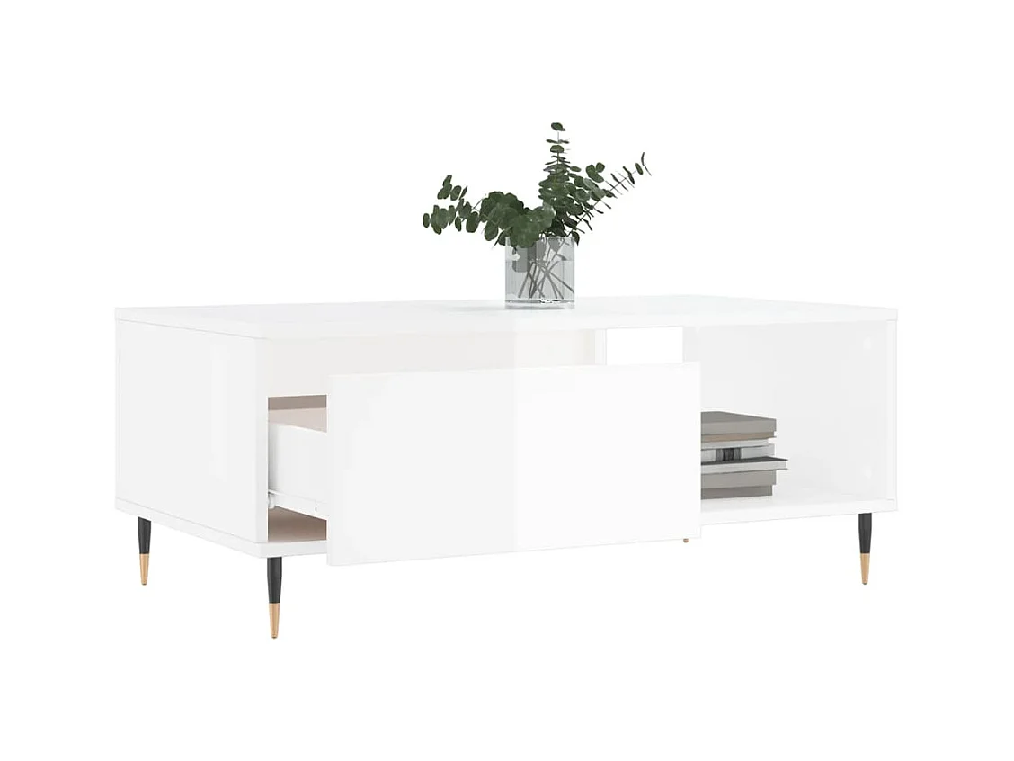 Table basse Blanc brillant 90x50x36,5 cm Bois d'ingénierie
