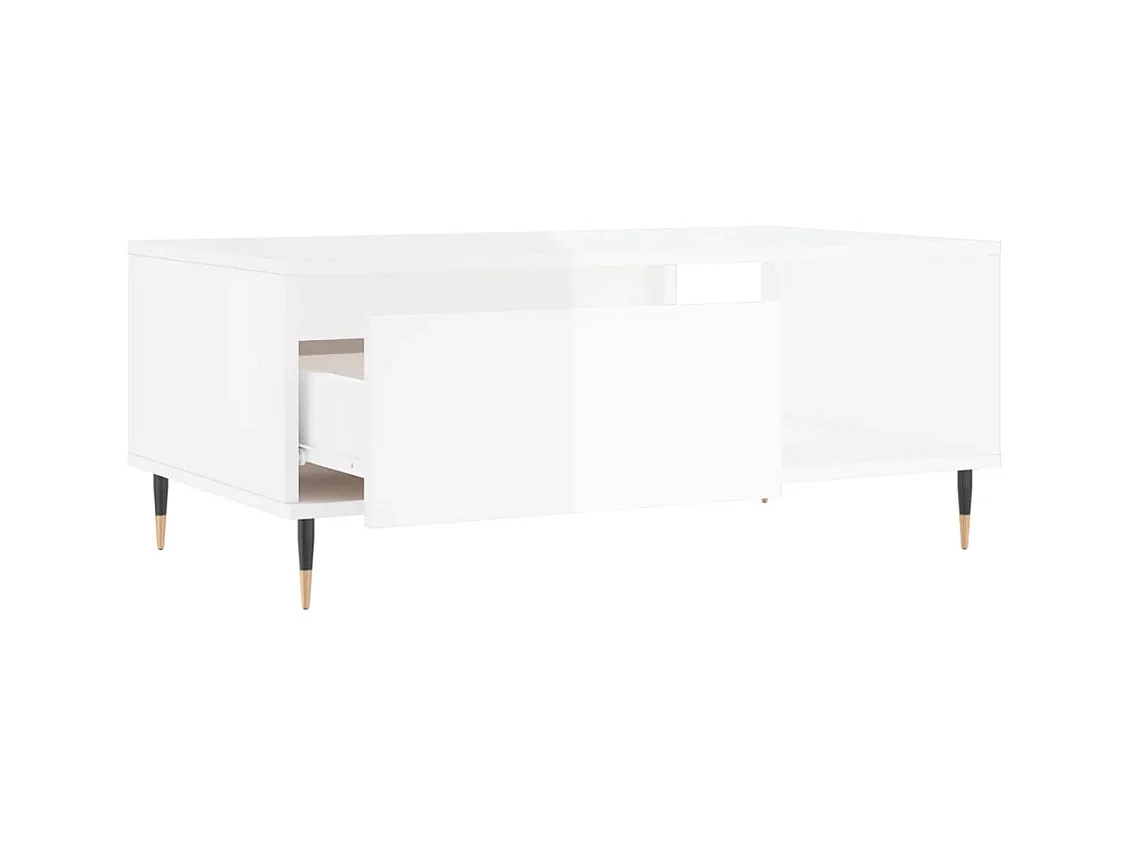 Table basse Blanc brillant 90x50x36,5 cm Bois d'ingénierie