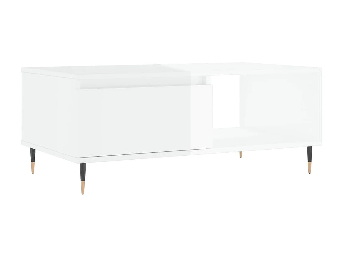 Gold Salontafel Glanzend wit 90x50x36,5 cm Bewerkt hout