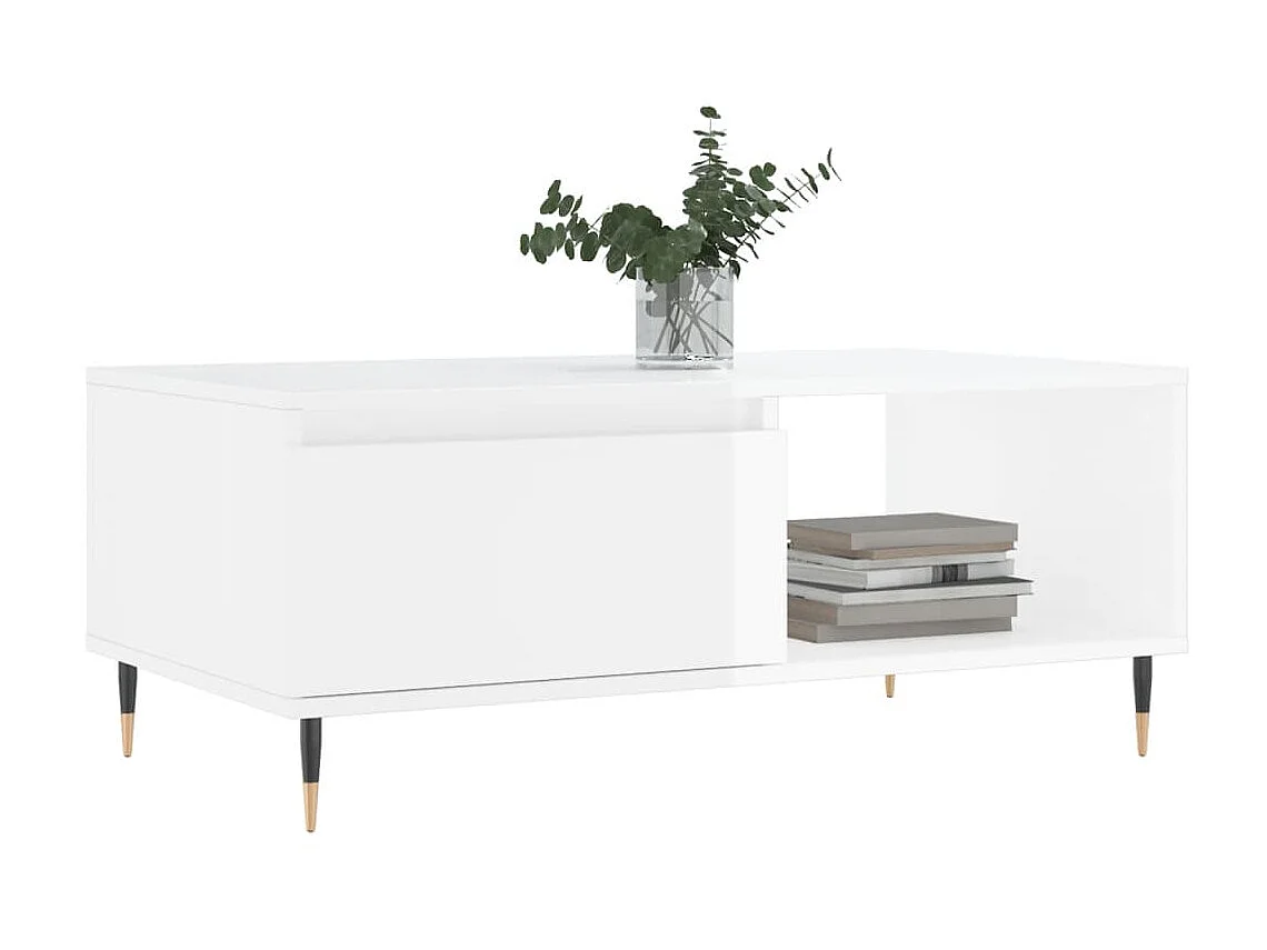 Gold Salontafel Glanzend wit 90x50x36,5 cm Bewerkt hout