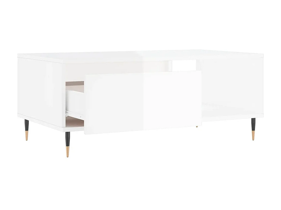 Gold Salontafel Glanzend wit 90x50x36,5 cm Bewerkt hout