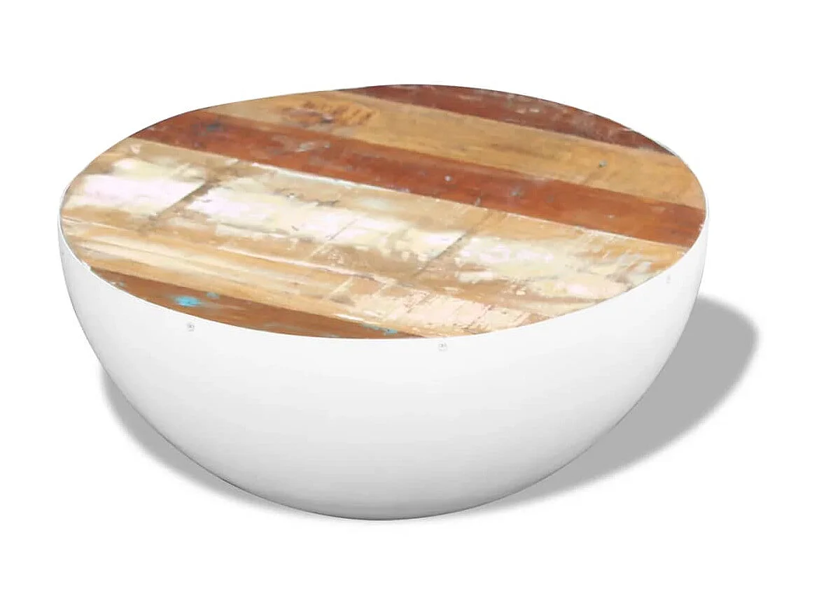 Mesa de centro dorada con forma de cuenco de madera maciza recuperada 60x60x30cm