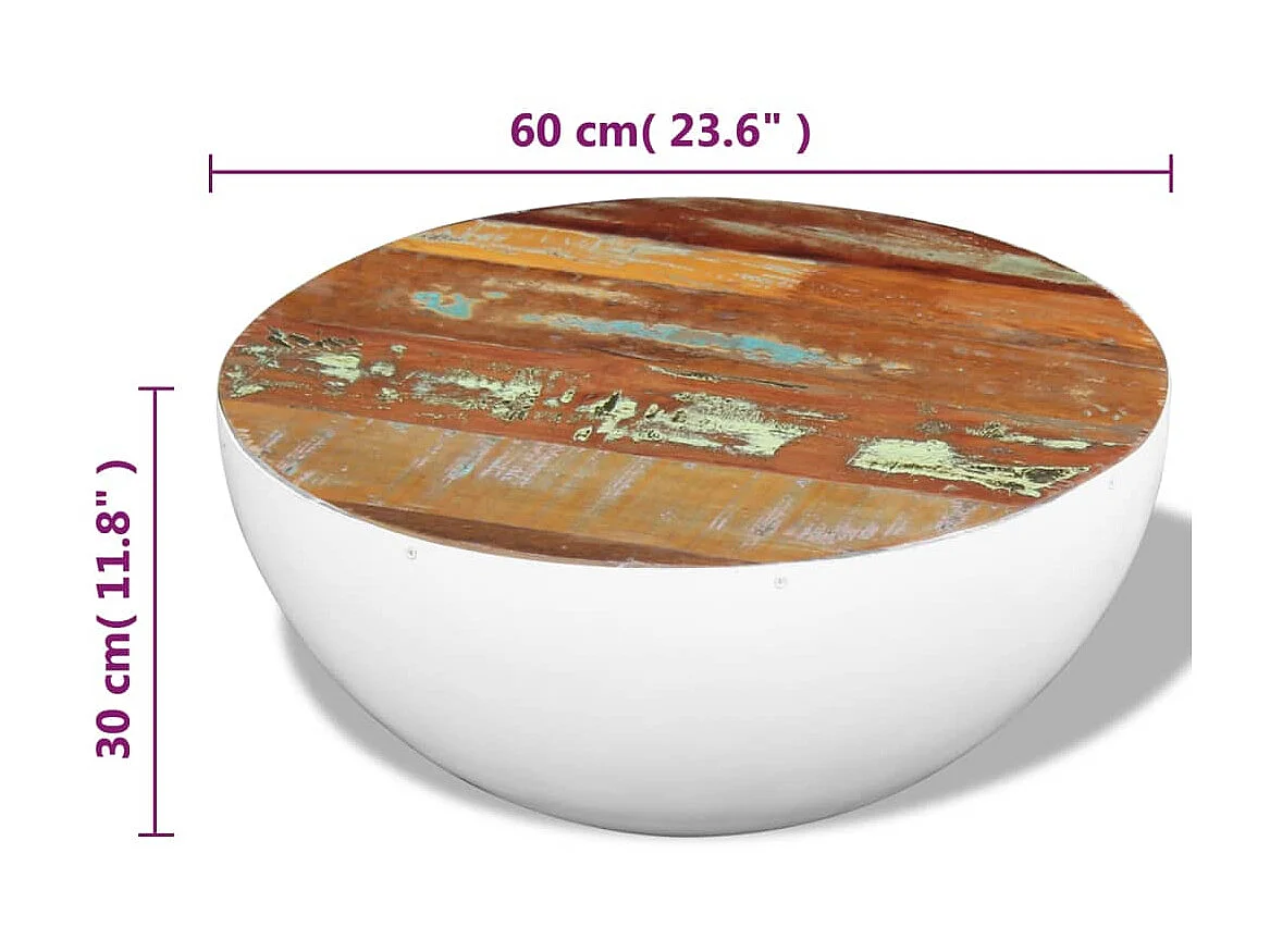 Mesa de centro dourada em forma de madeira recuperada sólida 60x60x30cm