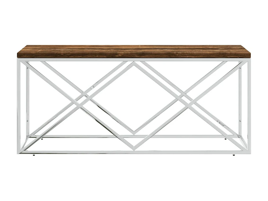 Table basse acier inoxydable et bois massif de récupération