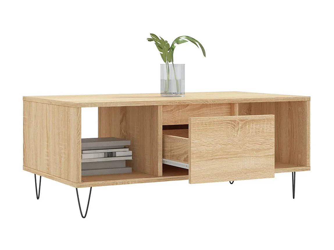 Mesa de centro dourada carvalho Sonoma 90x50x36,5 cm Madeira trabalhada