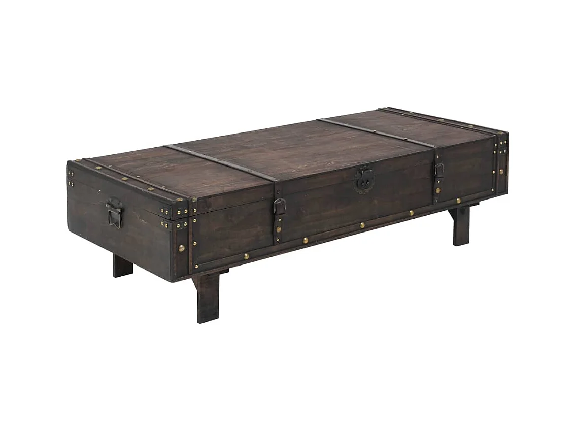 Goldfarbener Couchtisch aus Massivholz im Vintage-Stil, 120 x 55 x 35 cm