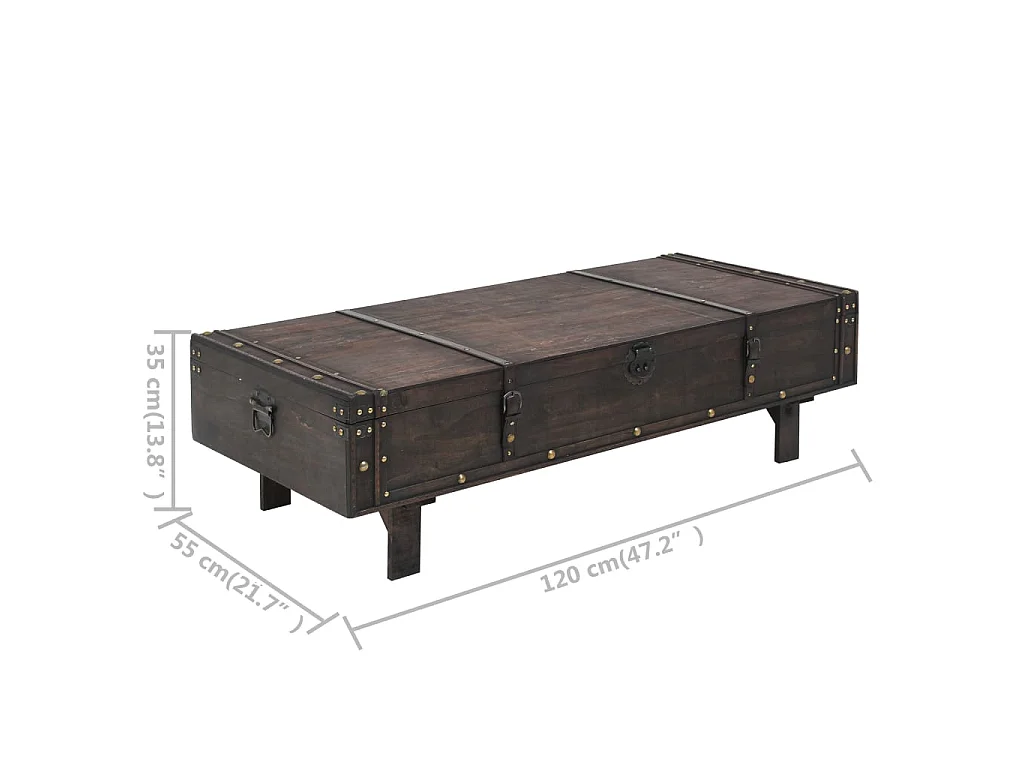 Mesa de centro dorada Madera maciza estilo vintage 120 x 55 x 35 cm