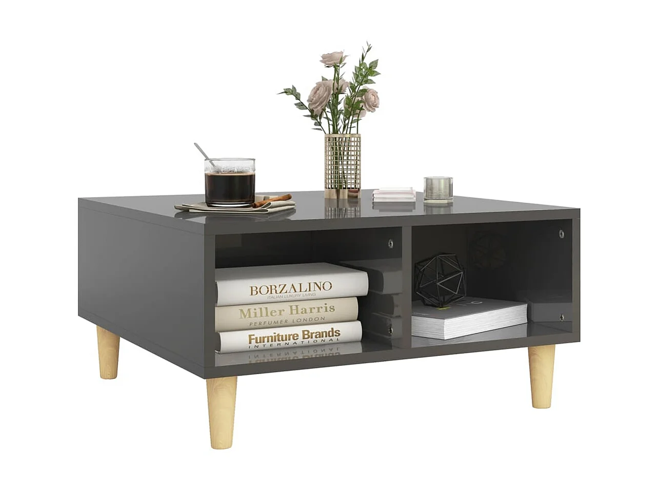 Table basse Gris brillant 60x60x30 cm Aggloméré