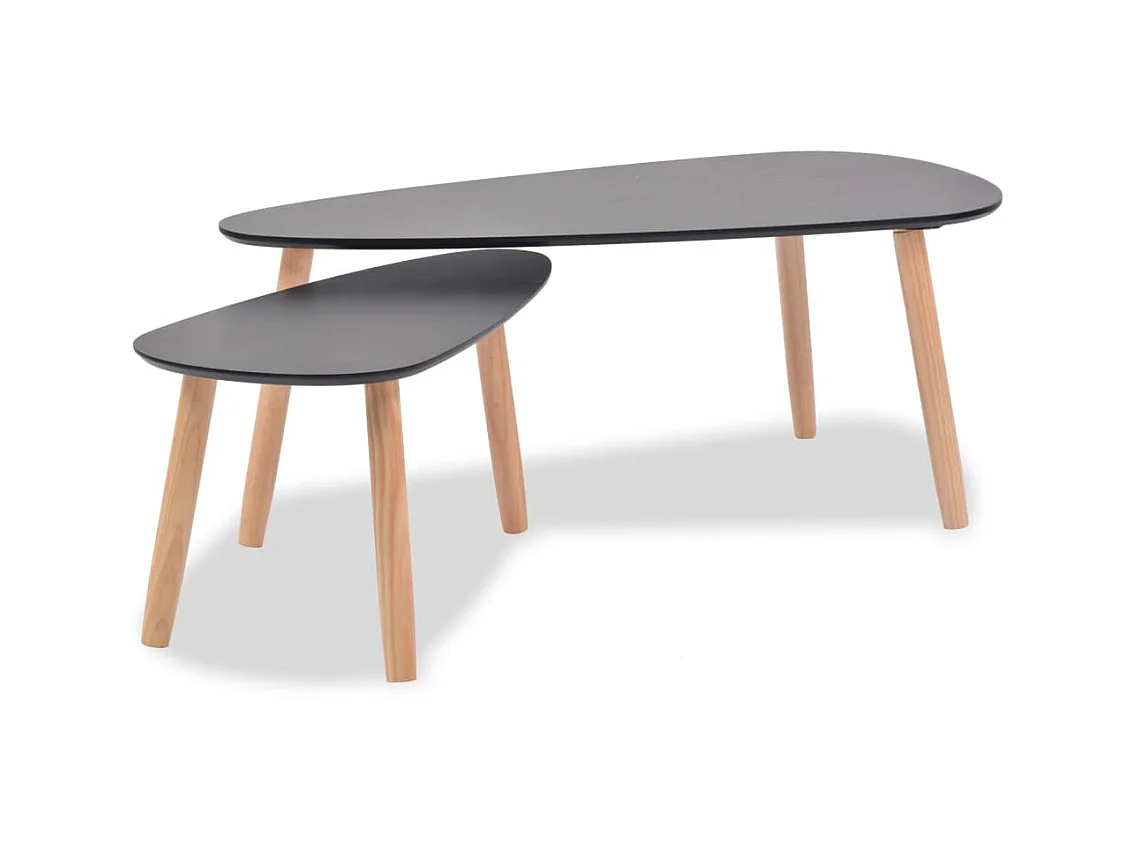 Goldfarbenes 2-teiliges Couchtisch-Set aus massivem Kiefernholz in Schwarz