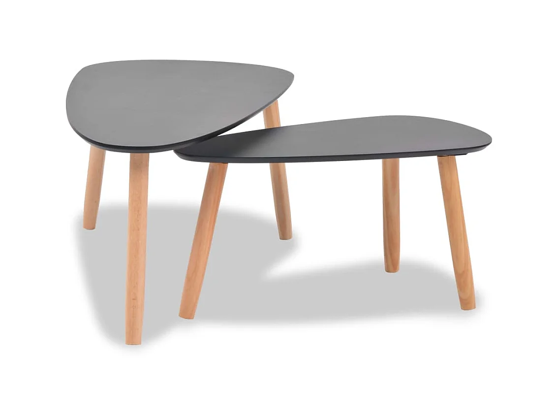 Goldfarbenes 2-teiliges Couchtisch-Set aus massivem Kiefernholz in Schwarz