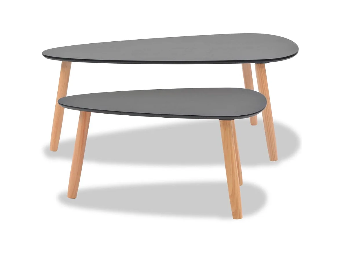 Goldfarbenes 2-teiliges Couchtisch-Set aus massivem Kiefernholz in Schwarz