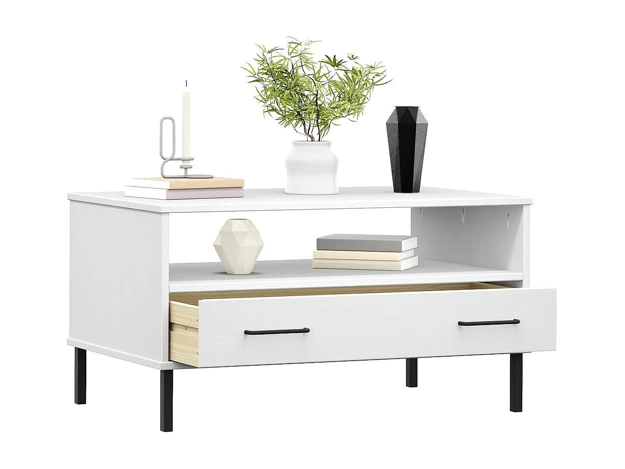 Mesa de centro Gold con patas de metal Blanco 85x50x45 cm Madera OSLO