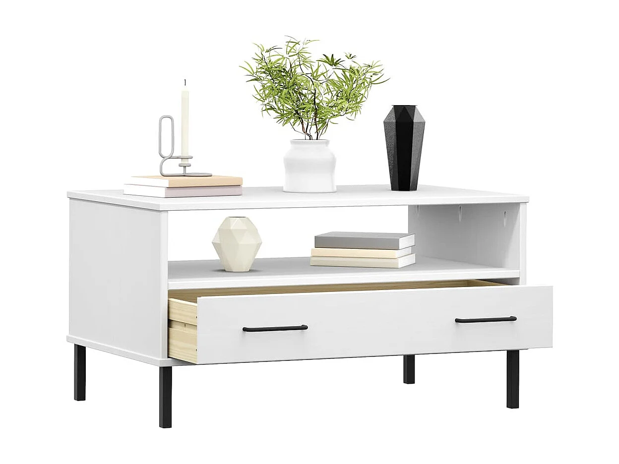 Mesa de centro dourada com pés de metal Branco 85x50x45 cm Madeira OSLO