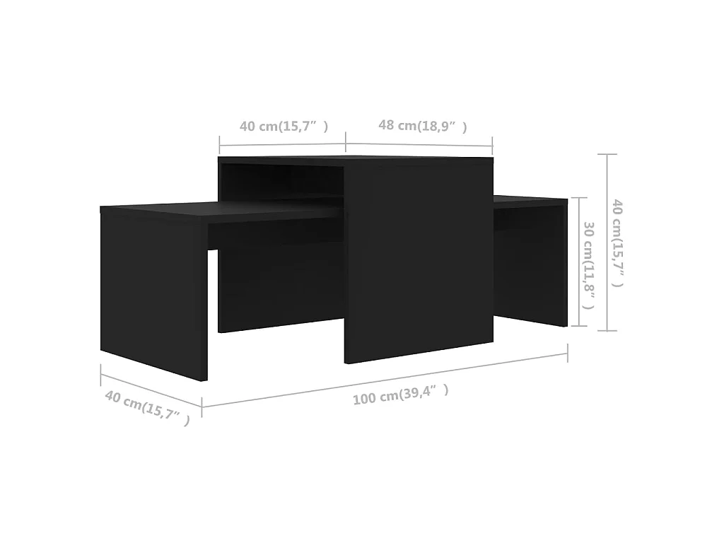 Ensemble de tables basses Noir 100x48x40 cm Aggloméré