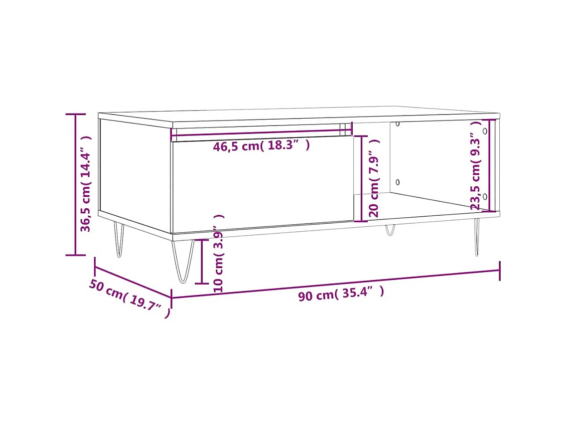 Gold Salontafel Sonoma eiken 90x50x36,5 cm Bewerkt hout