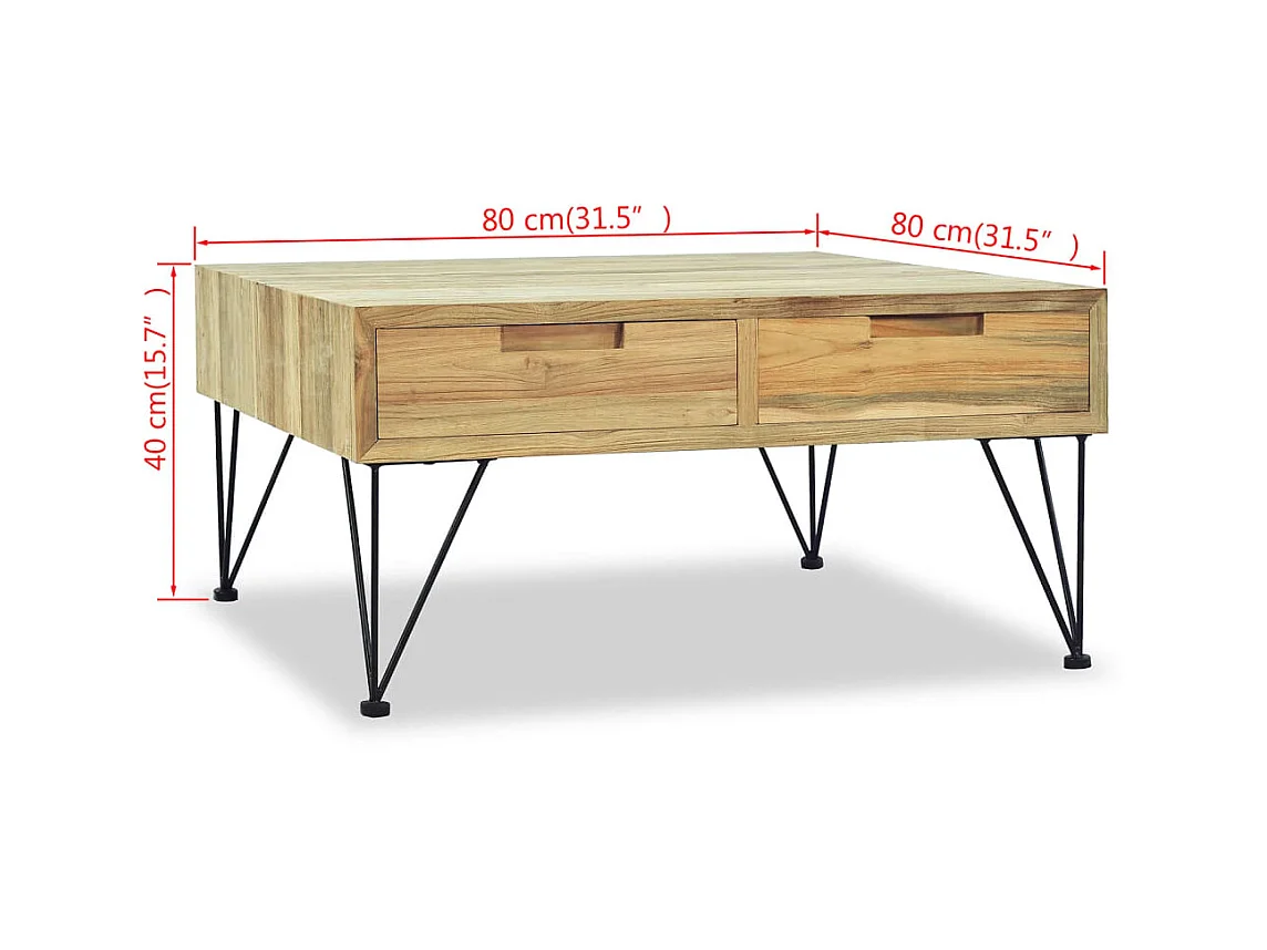 Table basse 80 x 80 x 40 cm Teck massif