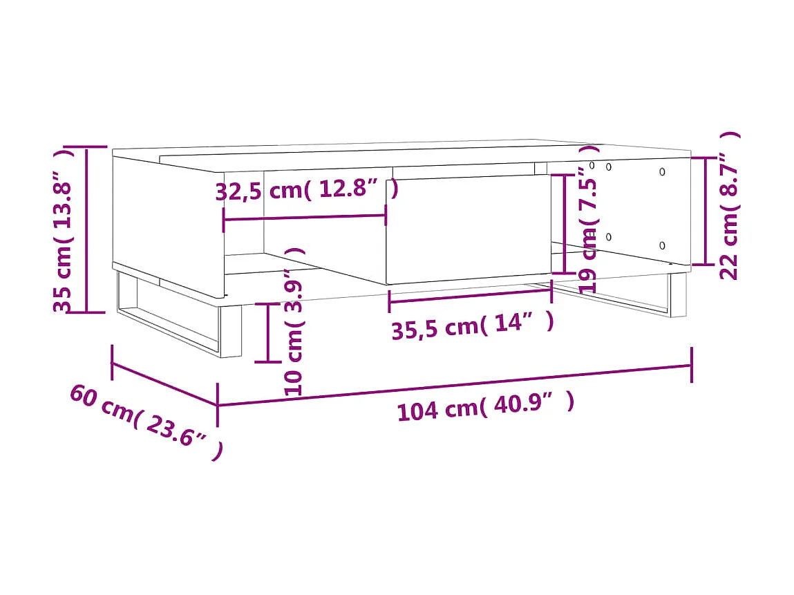 Table basse sonoma gris 104x60x35 cm bois d'ingénierie
