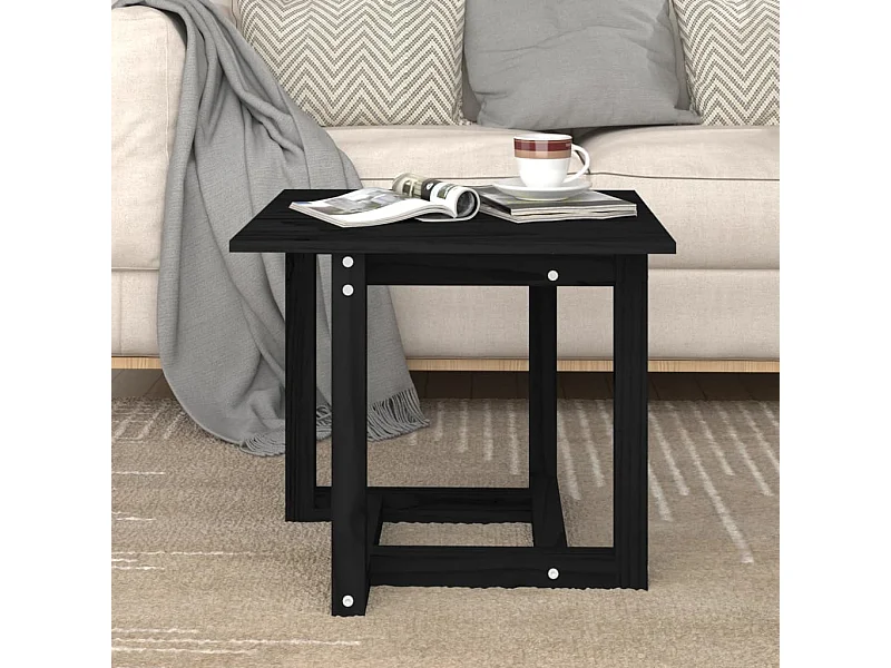 Tavolino Gold Nero 50x50x45 cm Legno di pino massiccio