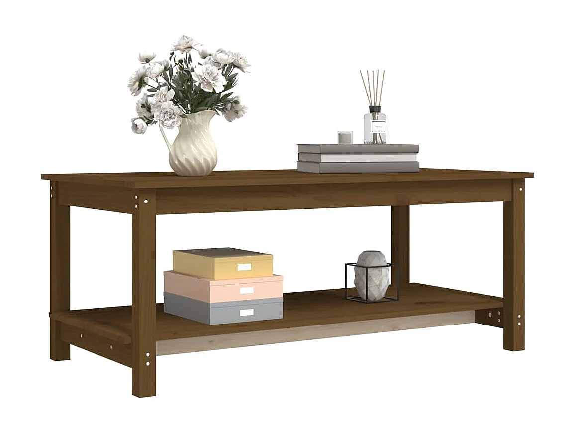 Mesa de centro dourada Castanho mel 110x55x45 cm Madeira maciça de pinho