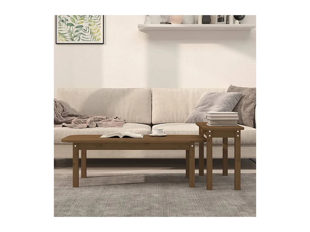 Ensemble de tables basses 2 pcs Marron miel Bois massif de pin