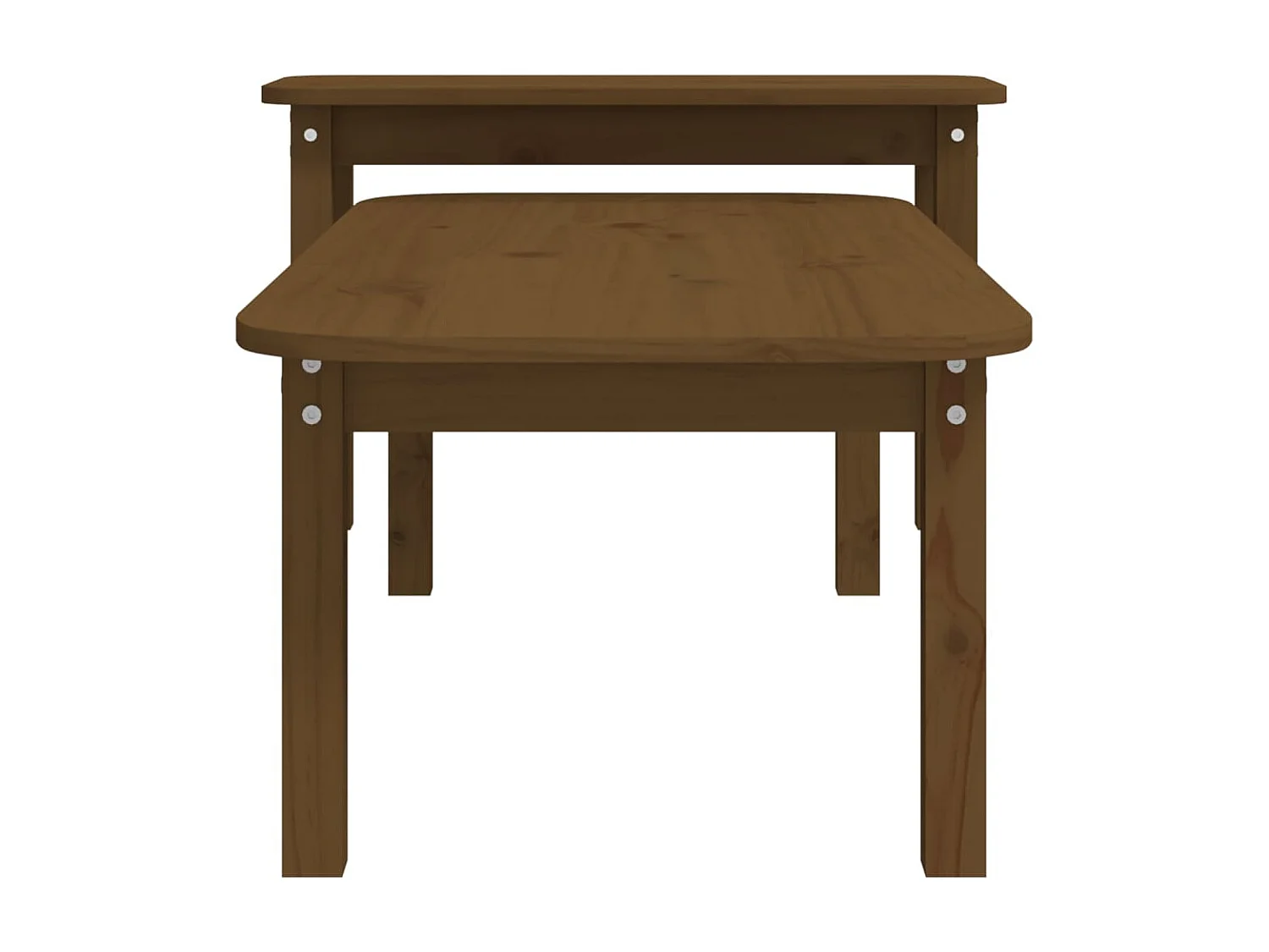 Set tavolino da caffè dorato in legno massello di pino marrone miele, 2 pezzi