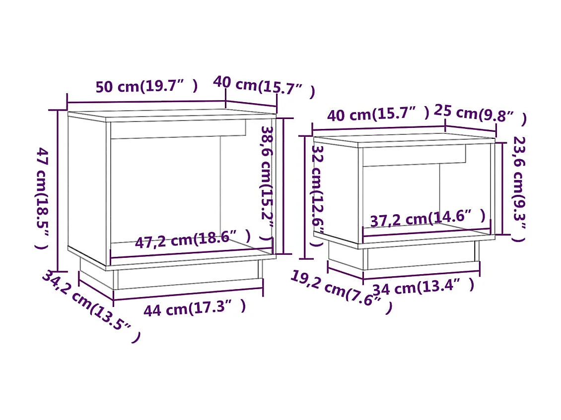 Mesas de centro nido doradas 2 piezas Marrón miel Madera maciza de pino