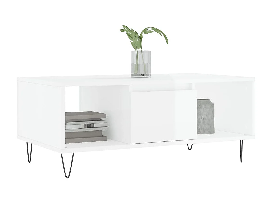 Table basse Blanc brillant 90x50x36,5 cm Bois d'ingénierie