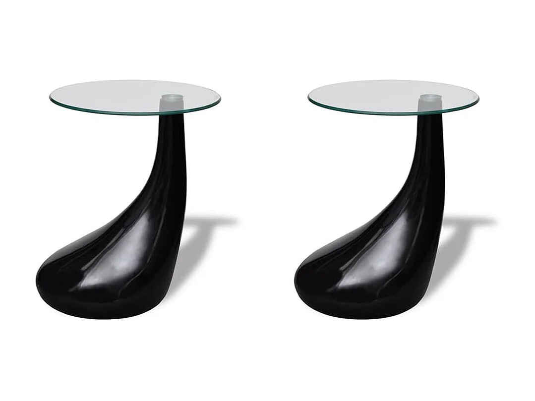 Gold Salontafel en tafelblad Rond glas Glanzend zwart 2 st