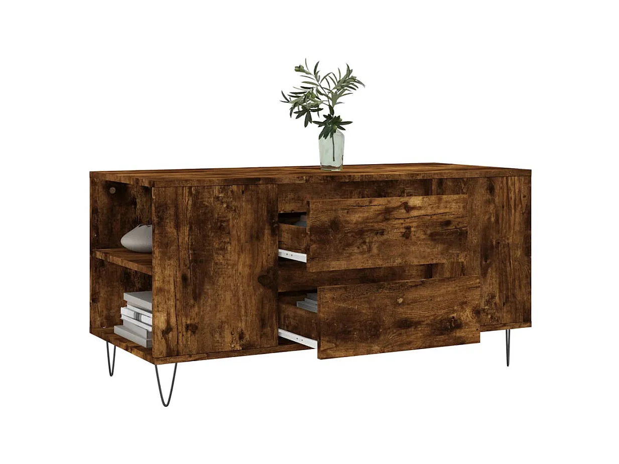 Table basse chêne fumé 102x44,5x50 cm bois d'ingénierie