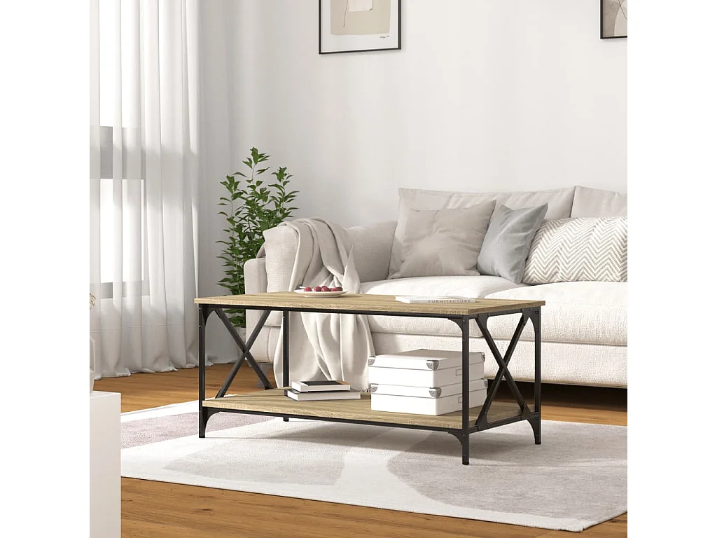 Goud Salontafel Sonoma eiken 100x50x45 cm Bewerkt hout en ijzer