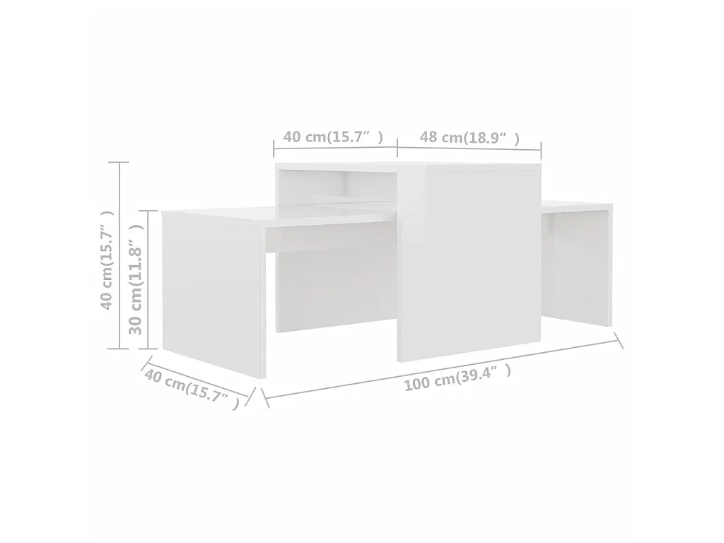 Conjunto de mesa de centro dourado branco brilhante 100x48x40 cm aglomerado