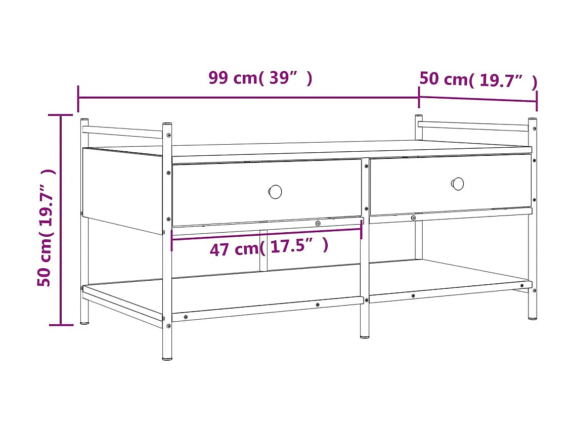 Mesa de centro Gold Sonoma gris 99x50x50 cm de madera contrachapada