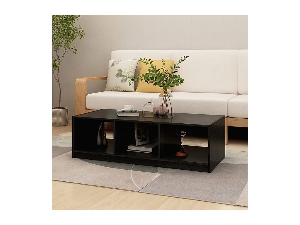 Gold Couchtisch Schwarz 110x50x34 cm Massives Kiefernholz