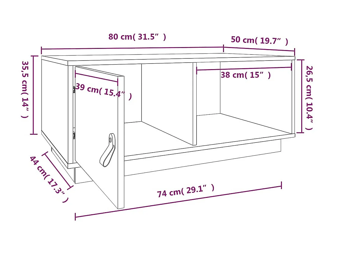 Table basse Marron miel 80x50x35,5 cm Bois massif de pin